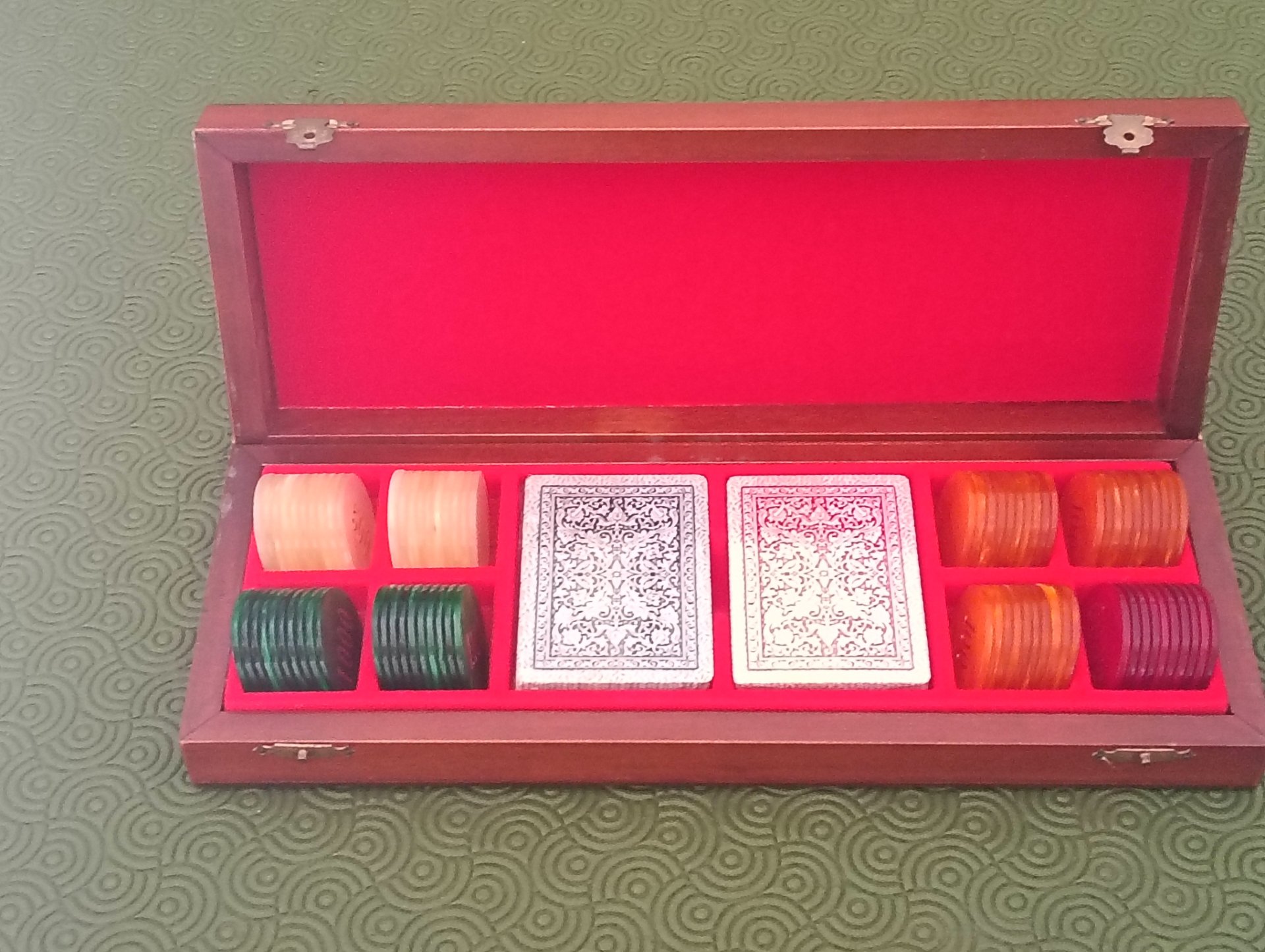 Set poker/bridge+fiches in scatola vintage legno - Immagine 1